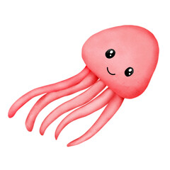 Fototapeta premium Jellyfish, watercolor, watercolor, logo, icon, aquatic animal, marine animal, sea, tentacles, food