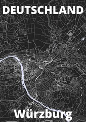 City Würzburg map with streets rivers and lakes germany