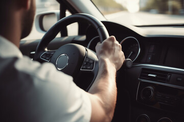 unrecognizable man driving a car