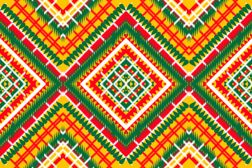 Seamless design pattern, traditional geometric pattern.red green  yellow white  vector illustration design, abstract fabric pattern, aztec style for textiles, 