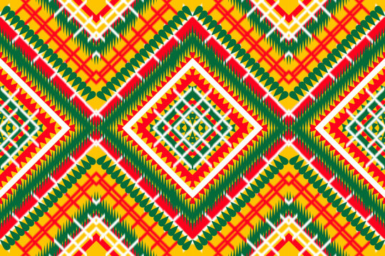 Seamless design pattern, traditional geometric pattern.red green  yellow white  vector illustration design, abstract fabric pattern, aztec style for textiles, 
