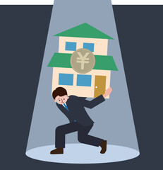 住宅ローンで重圧を抱えているサラリーマンのイラスト