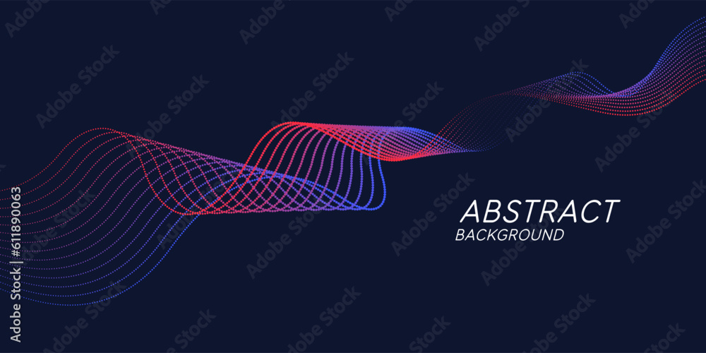 Poster vector abstract background with dynamic waves, line and particles.