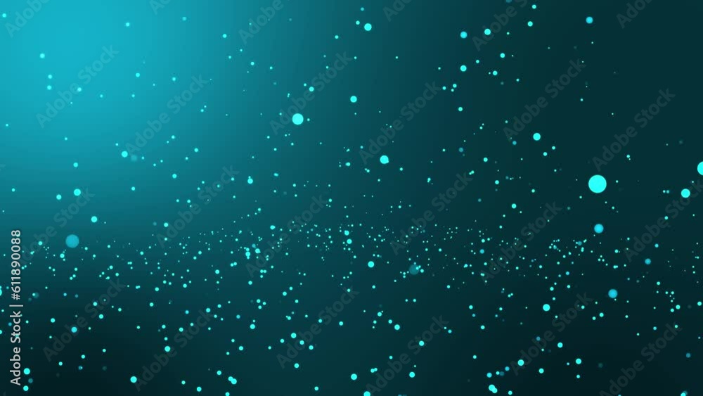 Poster blue colored particles rotate, fall and bounce in the background. particle effect black/blue backgro
