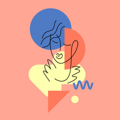 A young woman looks in front of her. Vector illustration. A pretty sweet girl.