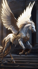 A Pegasus Rearing Up on Its Hind Legs While Spreading Its Wings Generative AI