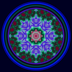 Fractal mandala with 3d effect in the blue colors