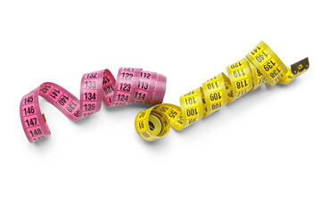 Measuring tapes on white background