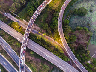 Fototapeta na wymiar Aerial view city transport traffic junction road with car