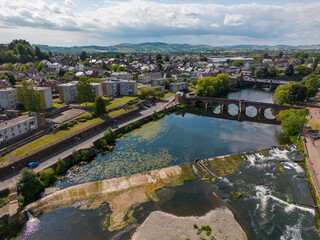 This aerial drone photo shows the town of Dumfries in the district of Dumfries and Galloway in...