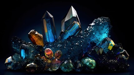 Naklejka premium 3d illustration of crystal blue and blue background Generative AI, AI Generated
