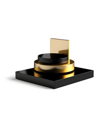 Creative minimal concept. Luxury black gold round circle winner podium on white background. Mock up template for product presentation. 3D rendering. copy text space

