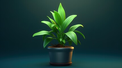 Fototapeta na wymiar 3D realistic green plant in pot on a dark background Generative AI, AI Generated