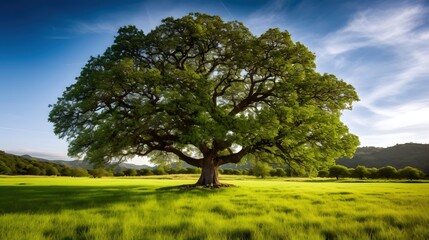 beautiful big old tree in the field Generative AI, AI Generated