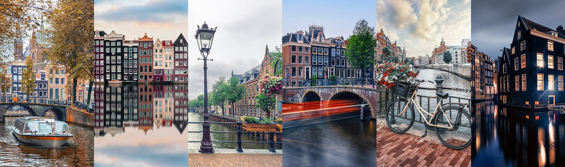 Amsterdam City, famous landmark collage