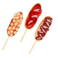 Corndog food clipart. Tasty corndog.street food illustration.