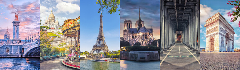 Paris City, famous landmarks collage