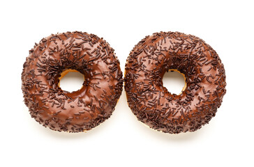 Sweet chocolate donuts on white background