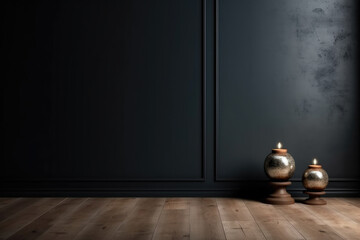 Chiaroscuro Elegance: Empty Light-Dark Wall with Wooden Floor