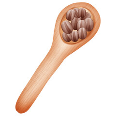 Single wooden spoon with coffee beans illustration