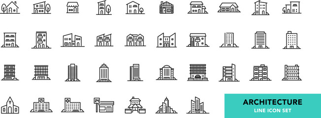 色々な建物のラインアイコンセット © WAWAWA