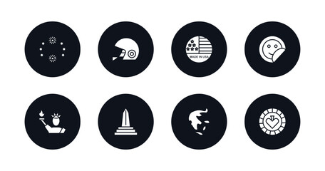 symbol for mobile filled icons set. filled icons such as thanksgiving ornament, rugby helmet, made in usa, sticker, statue of liberty, obelisk, pacific ocean, casino vector.