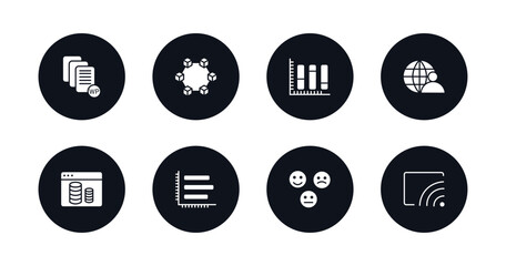 symbol for mobile filled icons set. filled icons such as white paper, data interconnected, vertical data bars, user interface, data windows, simple chart interface, emot, stream vector.