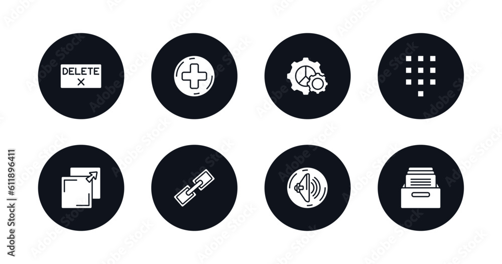 Poster symbol for mobile filled icons set. filled icons such as delete button, round add button, tings cog,
