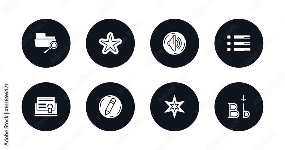 Poster symbol for mobile filled icons set. filled icons such as search in folder, rounded point star, volum