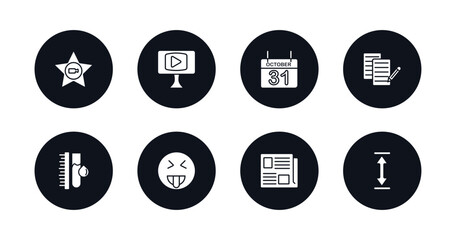 symbol for mobile filled icons set. filled icons such as cinema star, video in browser, octuber 31, paper work, ink level, insolent, newspaper folded, height vector.