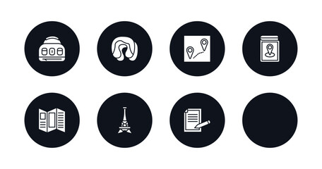 symbol for mobile filled icons set. filled icons such as baby bag, sleeping, itinerary, map book, venice, brochure, paris, claim vector.