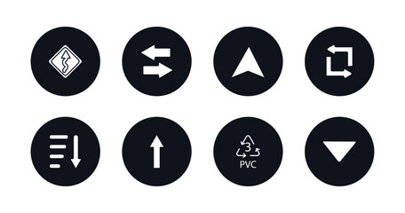 symbol for mobile filled icons set. filled icons such as curvy road ahead, opposite directions, navigation arrow, replay arrows, sorting, pointing up arrow, 3 pvc, drop down vector.