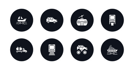 symbol for mobile filled icons set. filled icons such as yawl, hatchback, chairlift, monorail, tanker, metro, monster truck, cruiser vector.