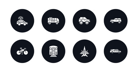 symbol for mobile filled icons set. filled icons such as patrol car, modern bus, all terrain vehicle, suv, vintage bicycle, , military airplane, hearse vector. © IconArt