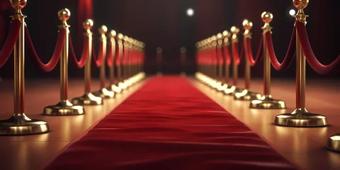 Fotobehang red carpet and velvet ropes on gala night. Generative AI © fotomek