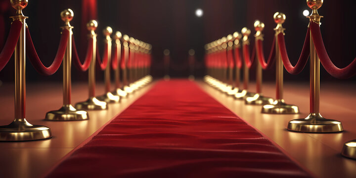 red carpet and velvet ropes on gala night. Generative AI