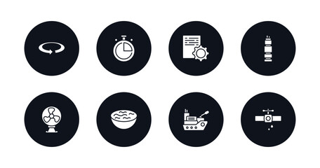 symbol for mobile filled icons set. filled icons such as rotate right, stopwatch, program tings, times square, table fan, water bowl, navy, pipe losing water vector.