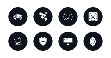 symbol for mobile filled icons set. filled icons such as sega gamepad, news via satellite, natural resources, navigation compass, operating table, shields, screen blank, zero vector.