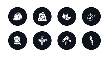 symbol for mobile filled icons set. filled icons such as cave, cave painting, leaf, meteorite, stonehenge, totem, boomerang, club vector.