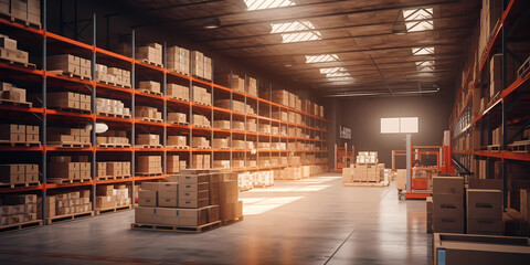 warehouse with packages and heav. Generative AI - 611897025