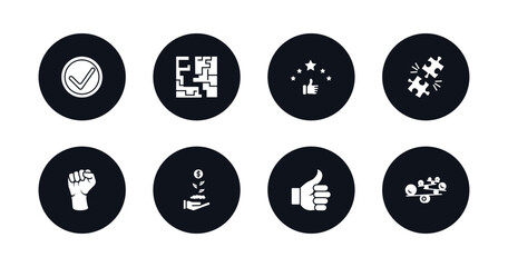 symbol for mobile filled icons set. filled icons such as success, maze, rate, puzzle, fist, investment, thumb up, balance vector.