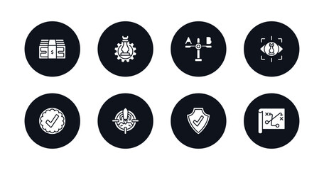 symbol for mobile filled icons set. filled icons such as budget, strategy management, comparison, strategic vision, valid, mission, validate, strategy sketch vector.