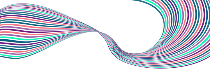 Wavy lines or ribbons. Multicolored striped gradient. Creative unusual background with abstract gradient wave lines for creating trendy banner, poster. Vector eps