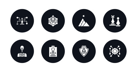 symbol for mobile filled icons set. filled icons such as strategical planning, management, success flag, strategy game, startup head, identity, startup shield, resources vector.