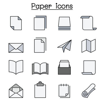 Paper color line icon set