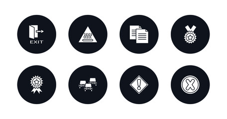 symbol for mobile filled icons set. filled icons such as exit right arrow, heat, copying, class reward, premium badge, traffic, exclamation, cross vector.