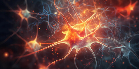 human brain showing neurons firing. Generative AI