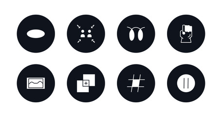 symbol for mobile filled icons set. filled icons such as elliptic, assembly area, glowplug, gauntlet, foto, paint selection, hash key, round stop button vector.
