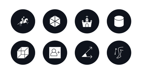 symbol for mobile filled icons set. filled icons such as horseman, cube geometrical, christian church, cylinder volumetric, rectangular prism, followers, angle of acute, reflex vector.