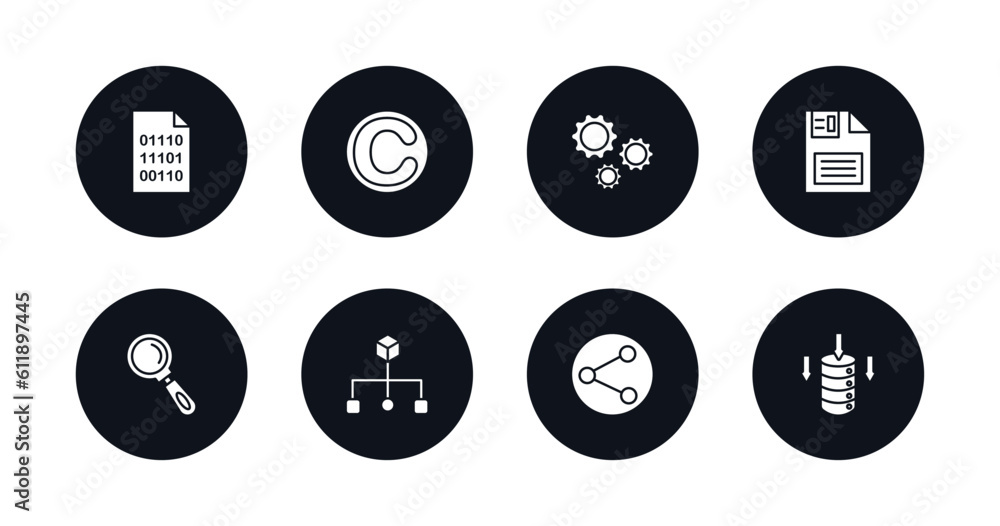 Aufkleber symbol for mobile filled icons set. filled icons such as binary code, copyright, cogwheel, floppy di